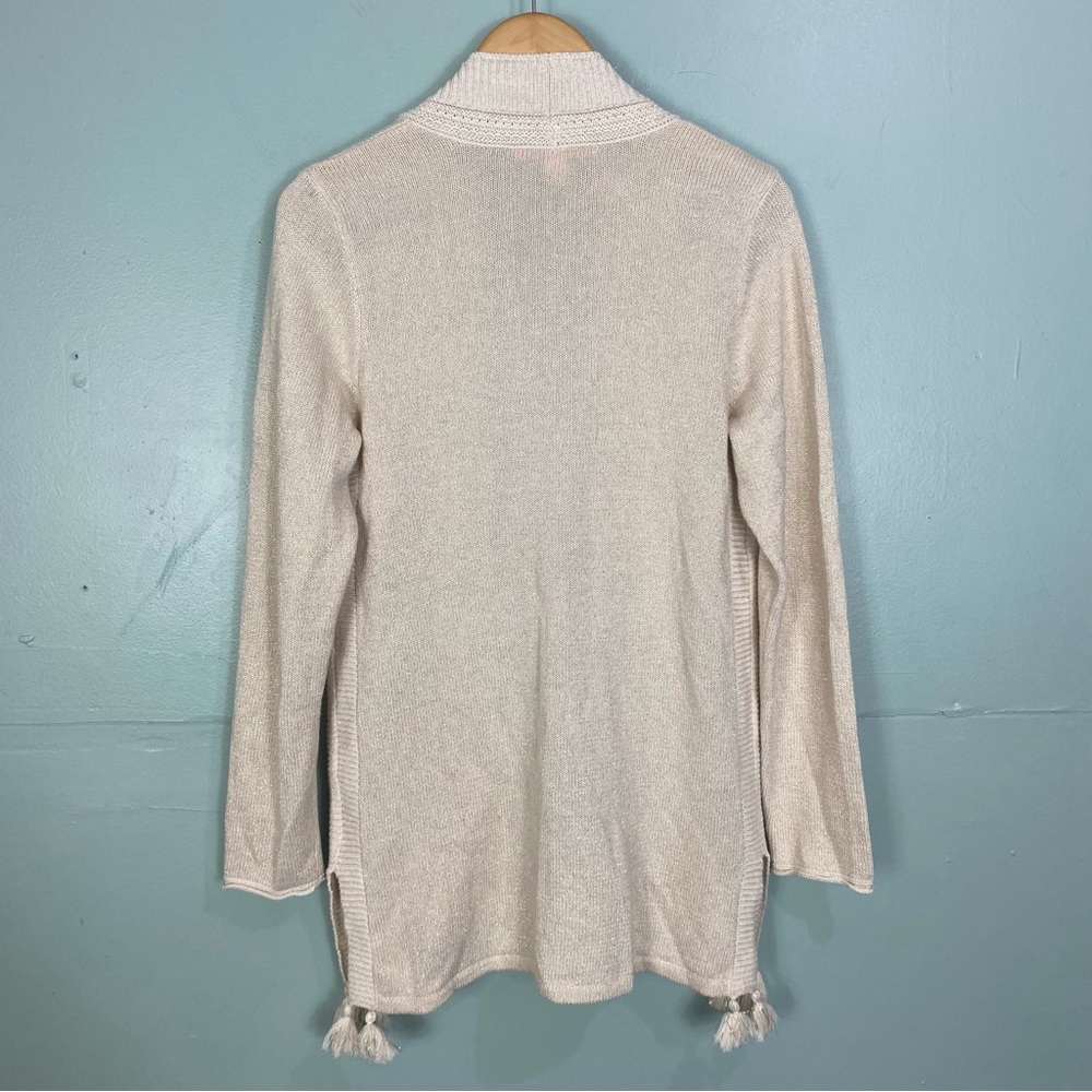 Lilly Pulitzer Ashwood Cardigan Cream Gold Tassel Open Front Sz Large - Picture 5 of 6